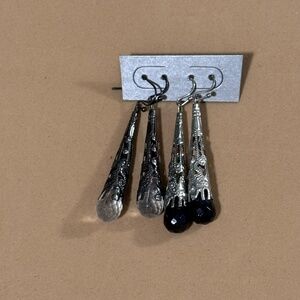 Silver and black long earrings